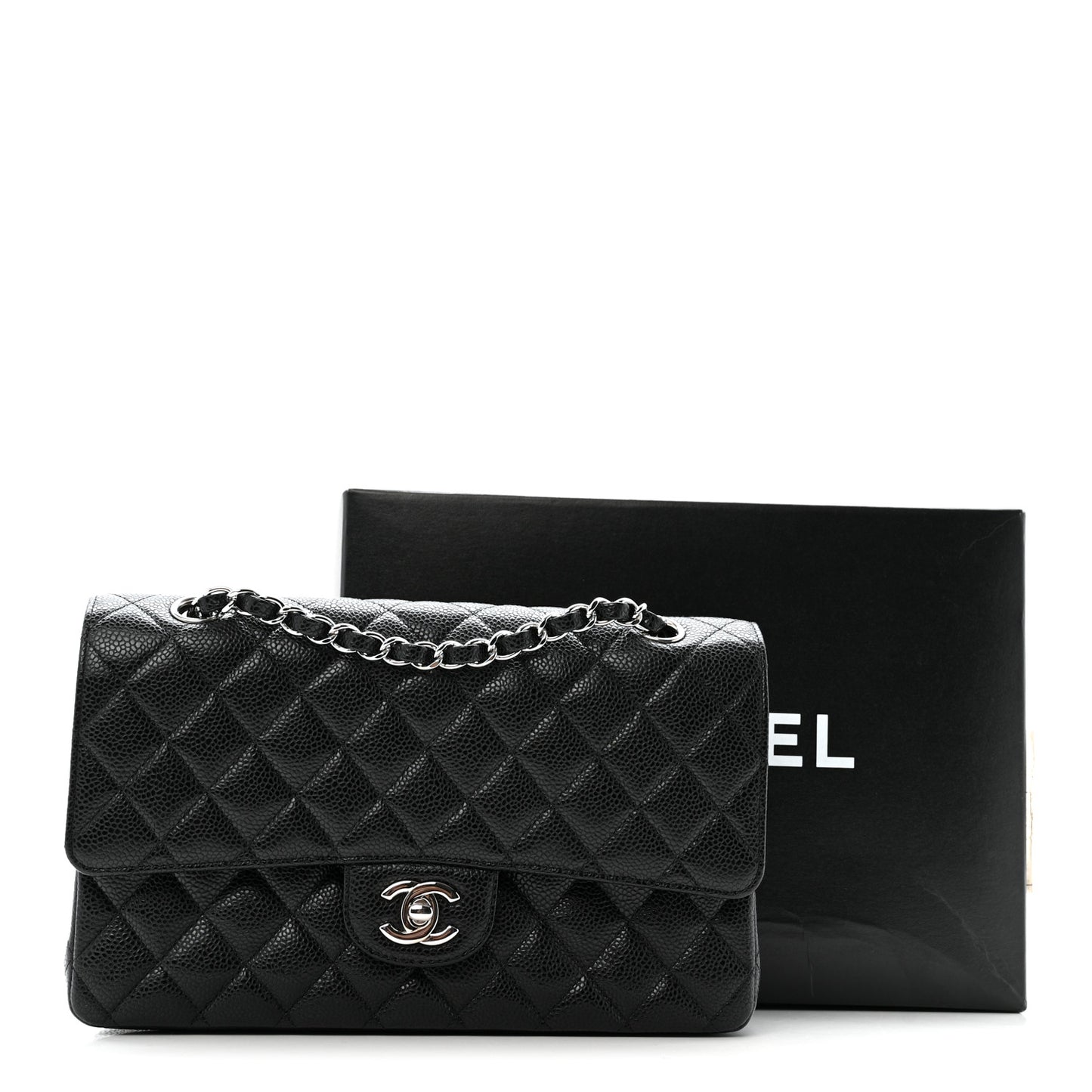 Caviar Quilted Medium Double Flap Black