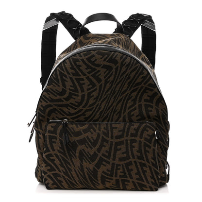 Fendi X SARAH COLEMAN Fabric Jacquard Vitello Grace Light Woven Lanyard FF Vertigo Pouch Pocket Backpack Tobacco Moro Black 1 of 10
