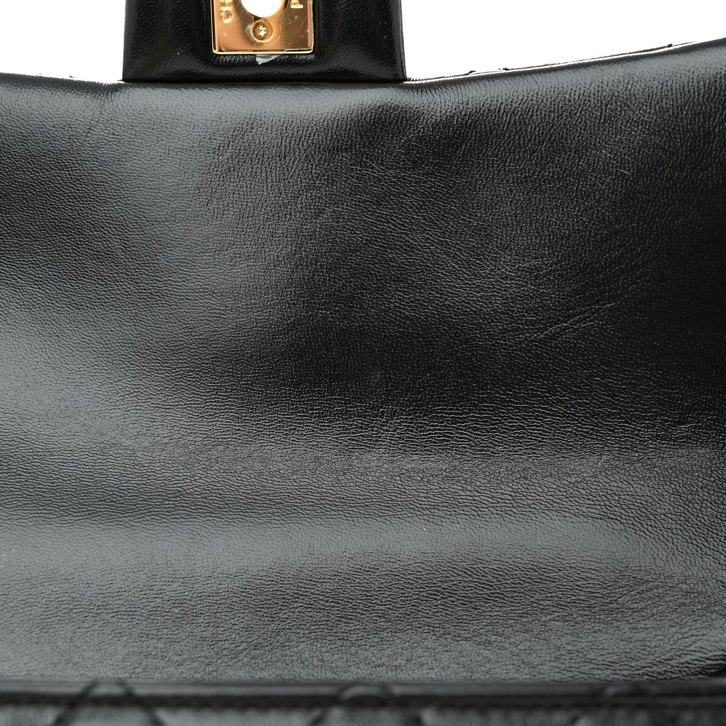 Shiny Lambskin Quilted Golden Links Top Handle Flap Black