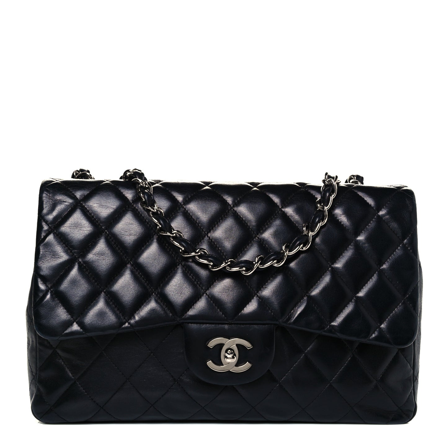 Lambskin Quilted Jumbo Single Flap Black