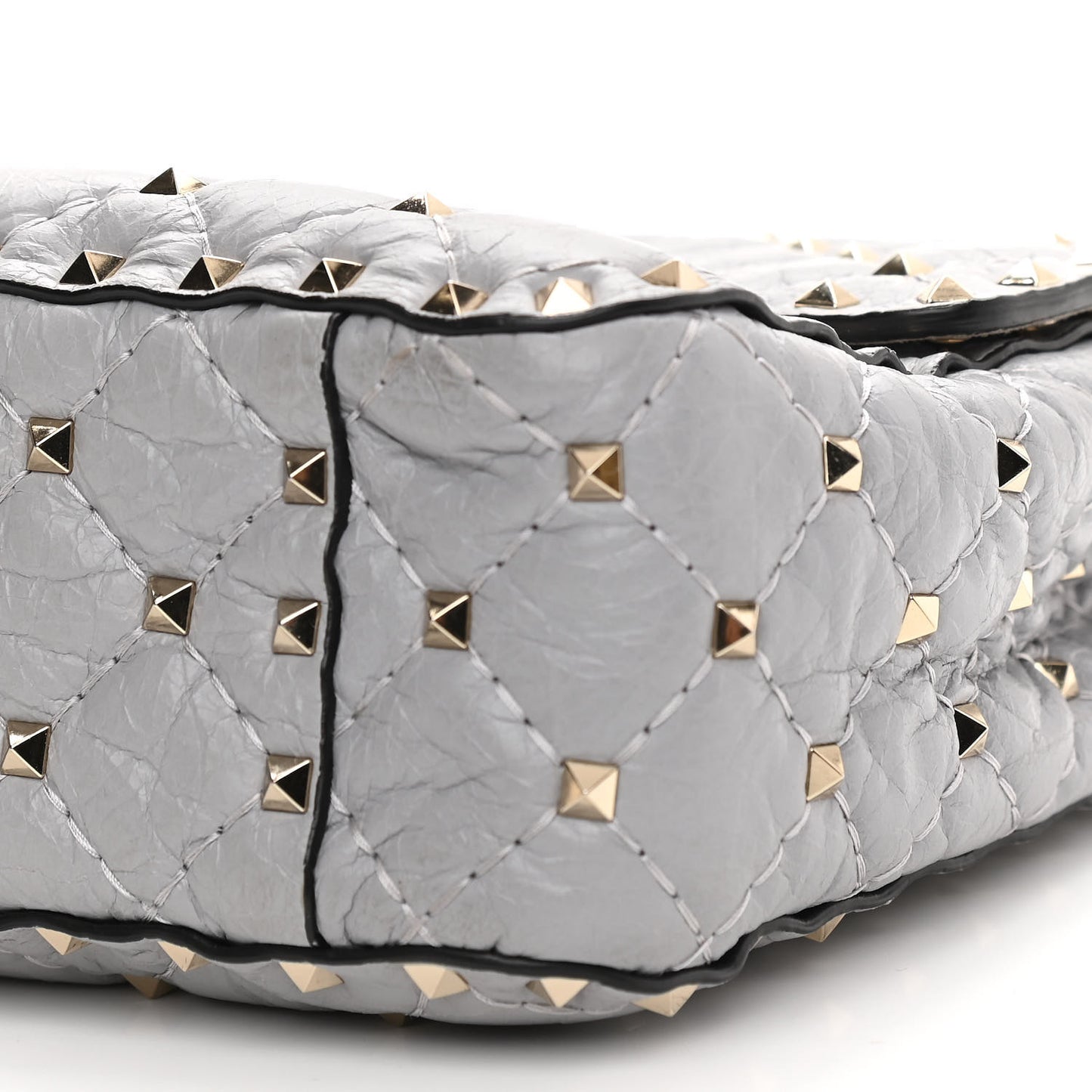 Craquele Nappa Medium Rockstud Spike Shoulder Bag Pastel Grey