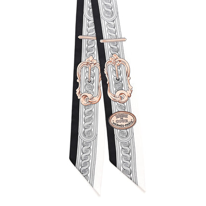 Hermes Silk Bride De Cour Twilly Black White Or Rose 2 of 4