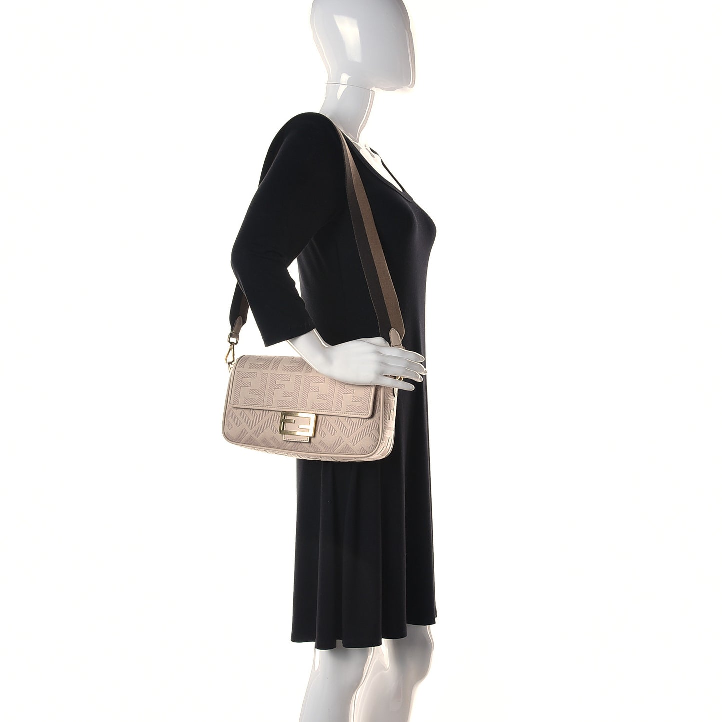 Canvas Vitello King Bi-Color Strap FF Embroidered Baguette Poudre