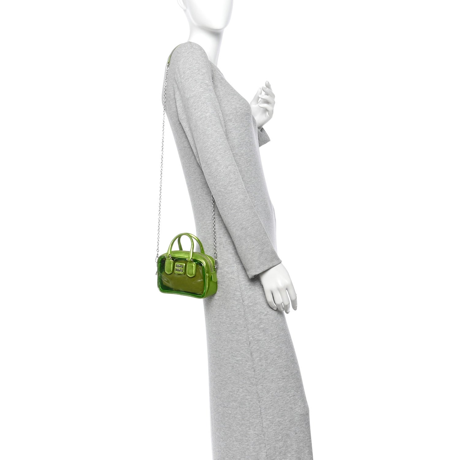 Miu Miu Metallic Nappa Plexi Vinyl Mini Top Handle Crossbody Felce Mordore 2 of 10