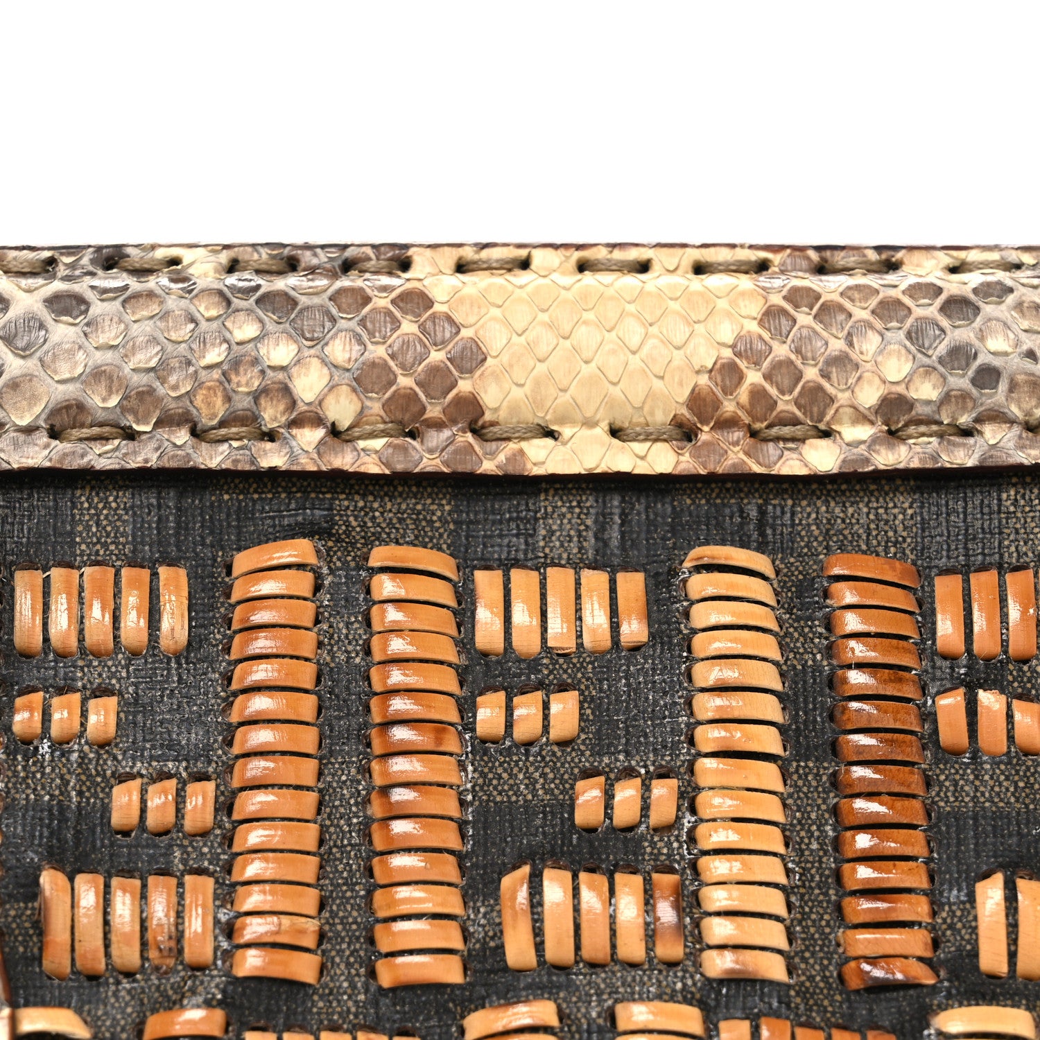 Fendi Woven Straw Snakeskin Selleria Mini Adele 1328 Bag Naturale 8 of 11