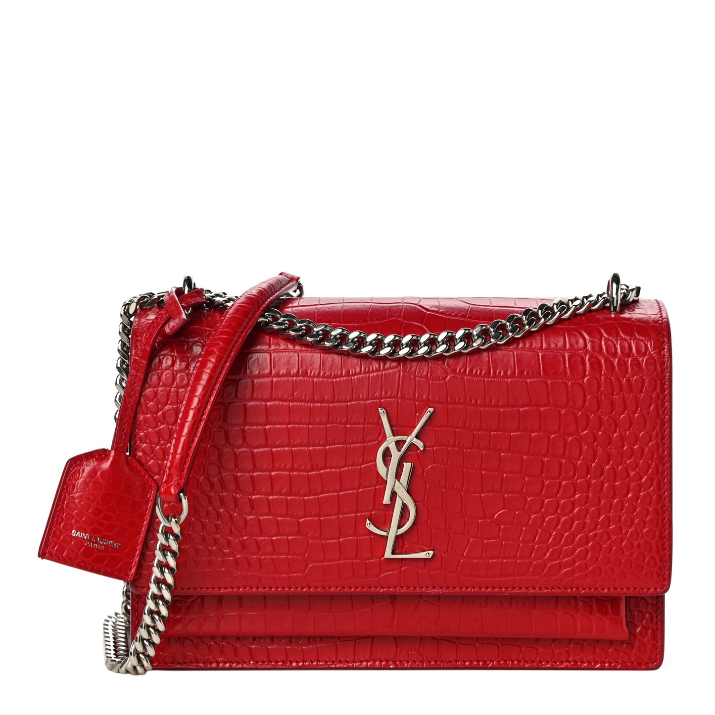 Calfskin Crocodile Embossed Medium Monogram Sunset Rouge Eros