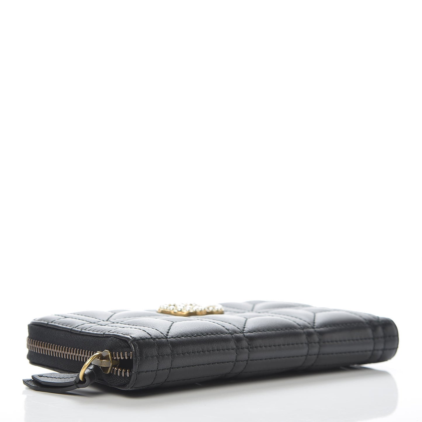 Calfskin Matelasse Pearly GG Marmont Zip Around Wallet Black