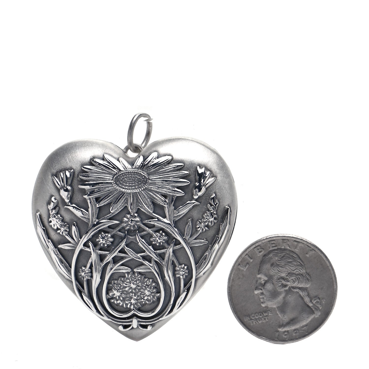 Tiffany Sterling Silver Large Ziegfeld Daisy Heart Locket Pendant 2 of 6