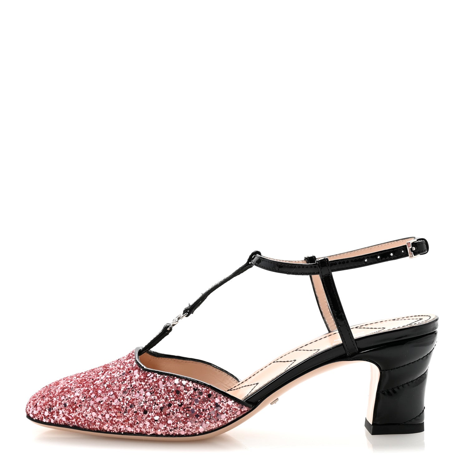 Gucci Calfskin Glitter Double G 55mm Slingback Pumps 36 Black Pink Glitter 1 of 10