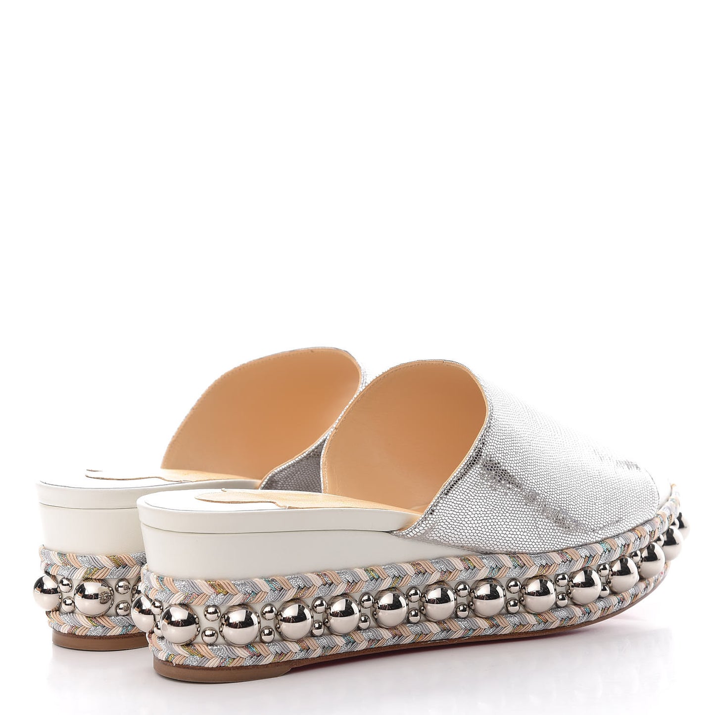 Laminato Lizard Embossed Janibasse 60 Mules 38 Latte Silver