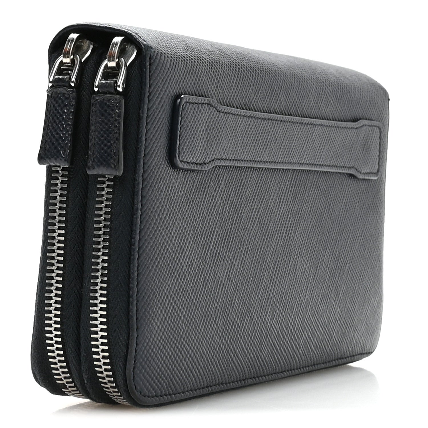 Prada Saffiano Metal Zip Around Travel Wallet Navy 3 of 6