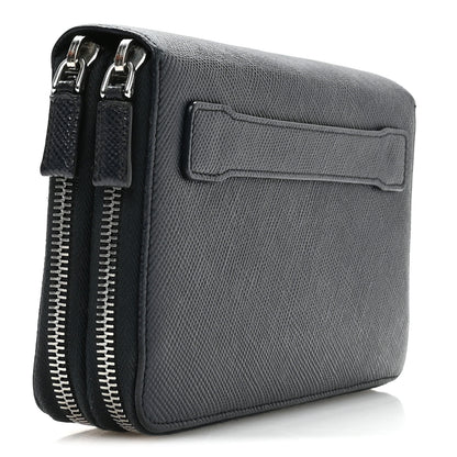 Prada Saffiano Metal Zip Around Travel Wallet Navy 3 of 6