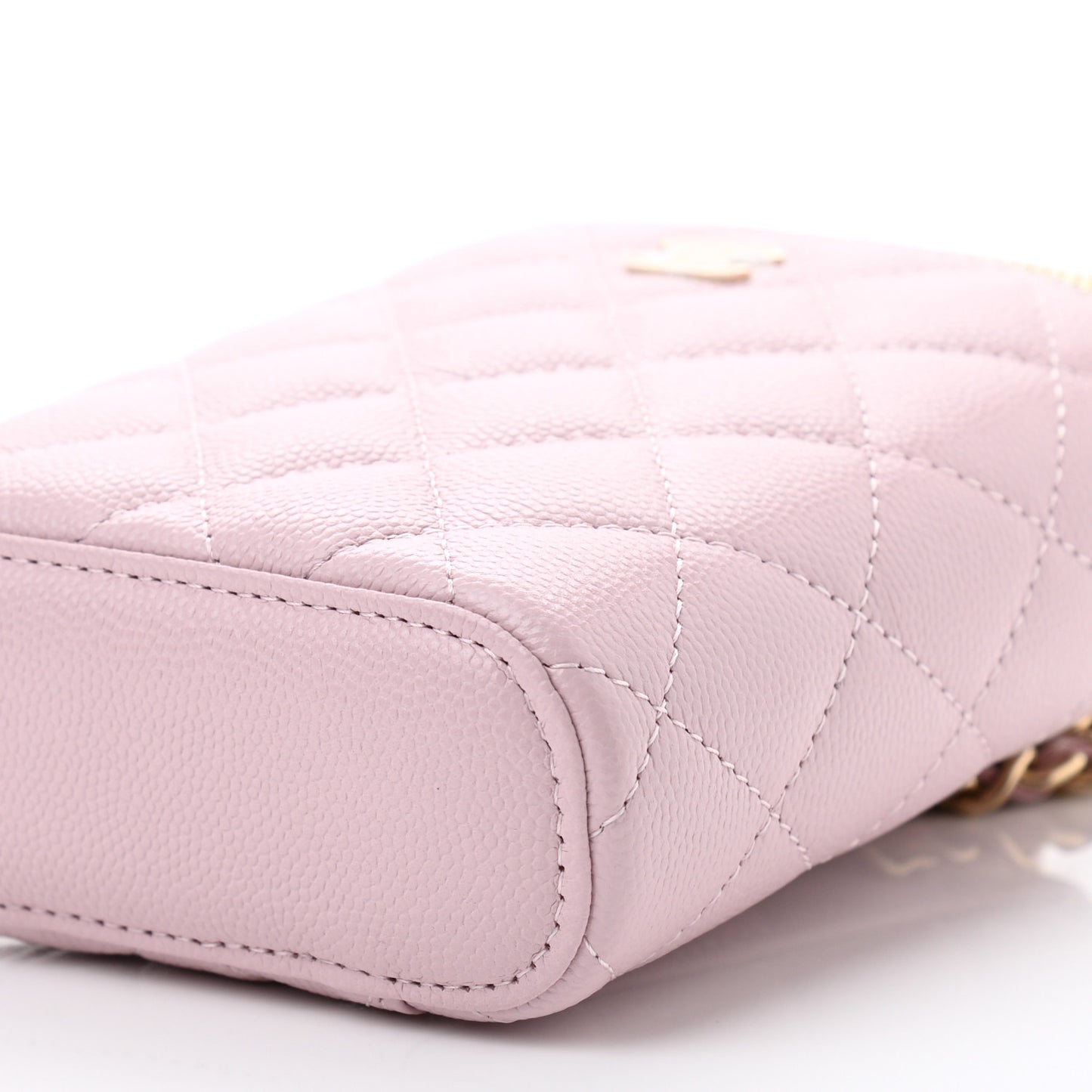 Caviar Quilted Small Vertical Coco Beauty Vanity Case With Chain Light Pink
