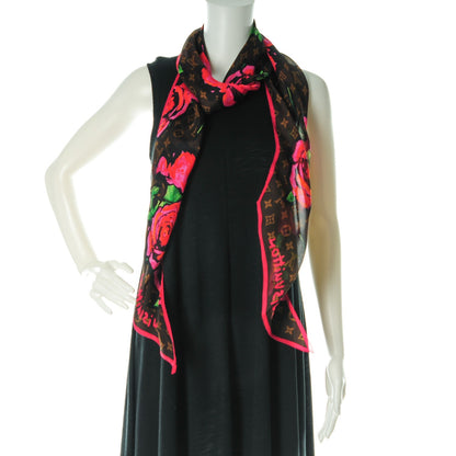Louis Vuitton Silk Monogram Roses Scarf Marron 2 of 6