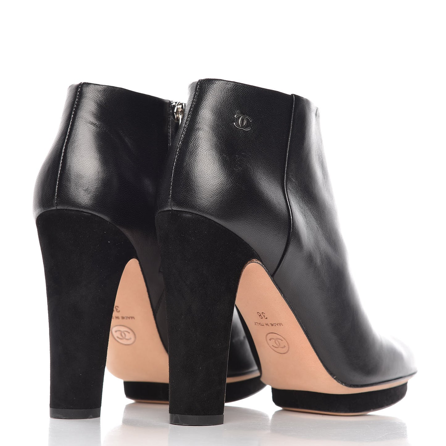 Lambskin Suede CC Platform Ankle Boots 38 Black