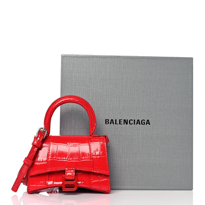 Balenciaga Shiny Calfskin Tonal B Crocodile Embossed Hourglass Top Handle Bag Mini Bright Red 9 of 9