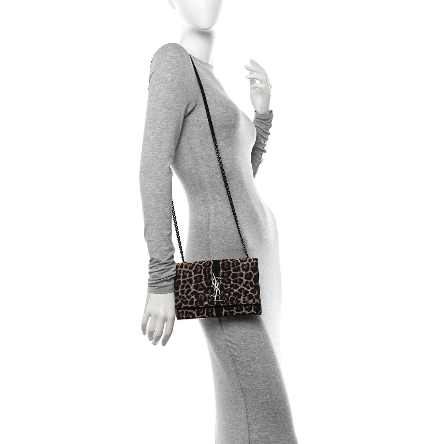 Jacquard Leopard Small Monogram Kate Satchel Oro Natural