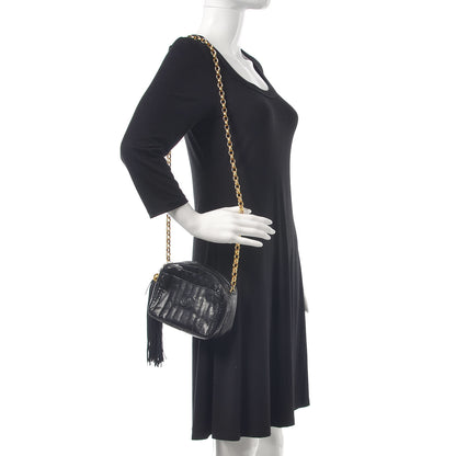 Chanel Lizard Quilted Small Tassel Camera Case Black 2 of 13