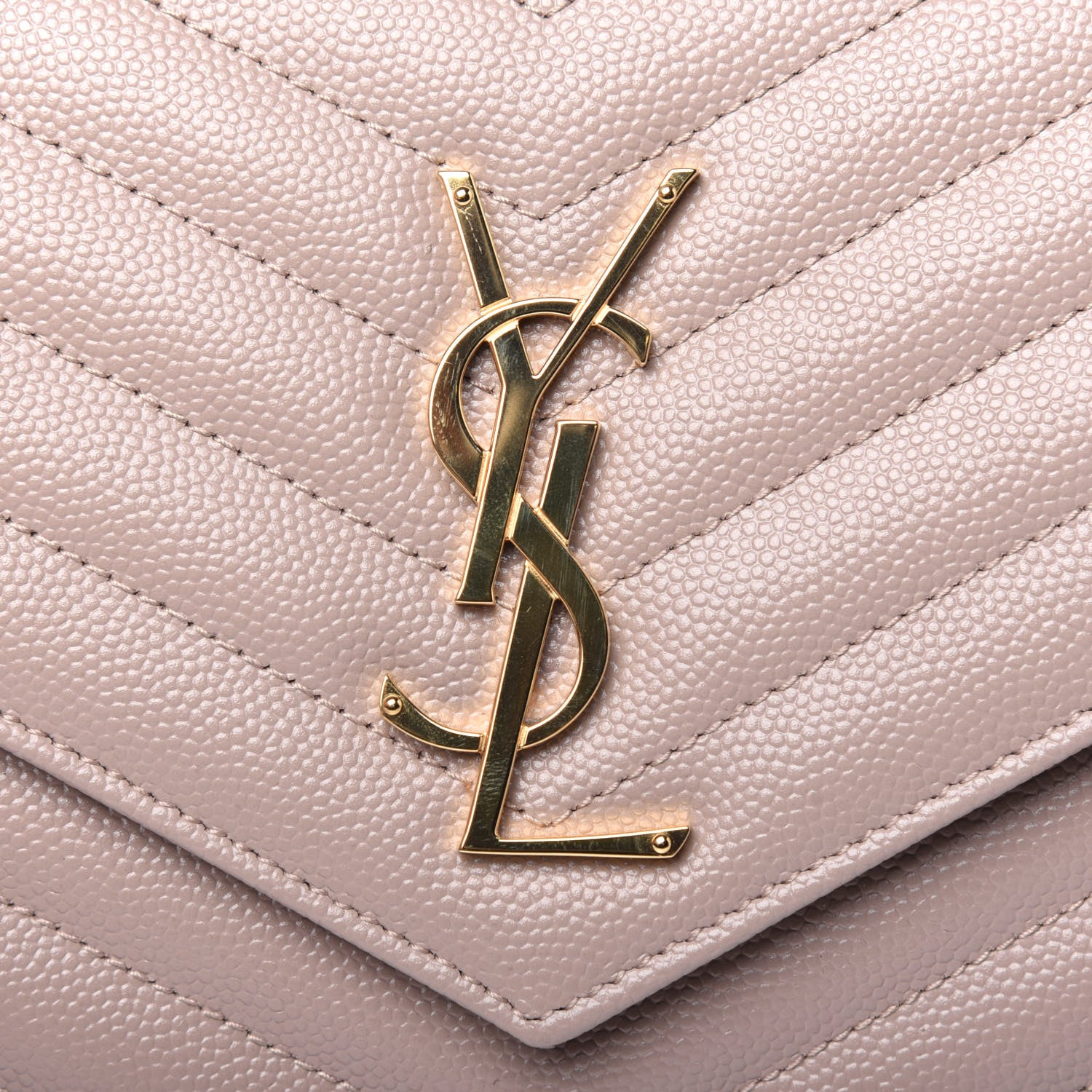 Saint Laurent Grain De Poudre Matelasse Chevron Monogram Chain Wallet Rose Antic 17 of 18