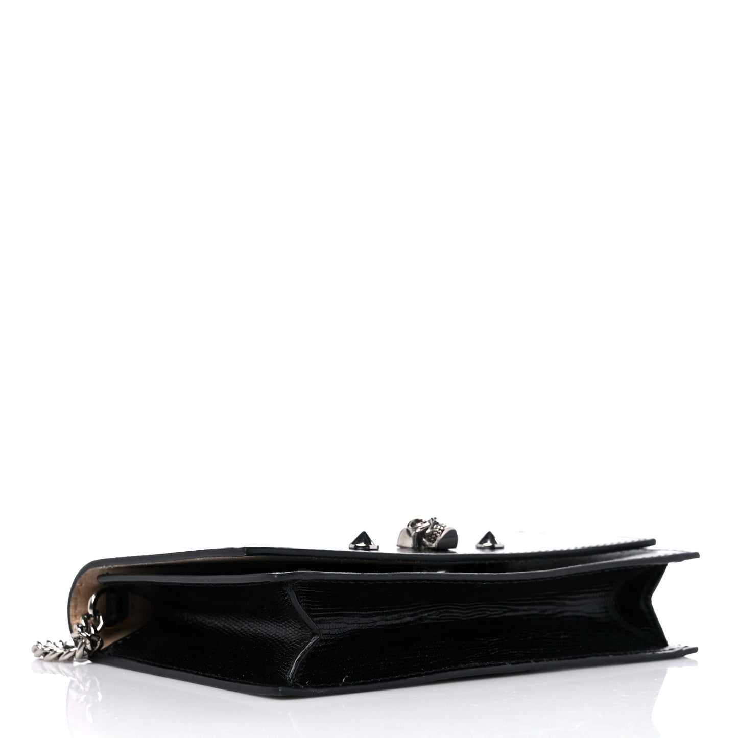 Calfskin Lizard Embossed Skull Crossbody Black