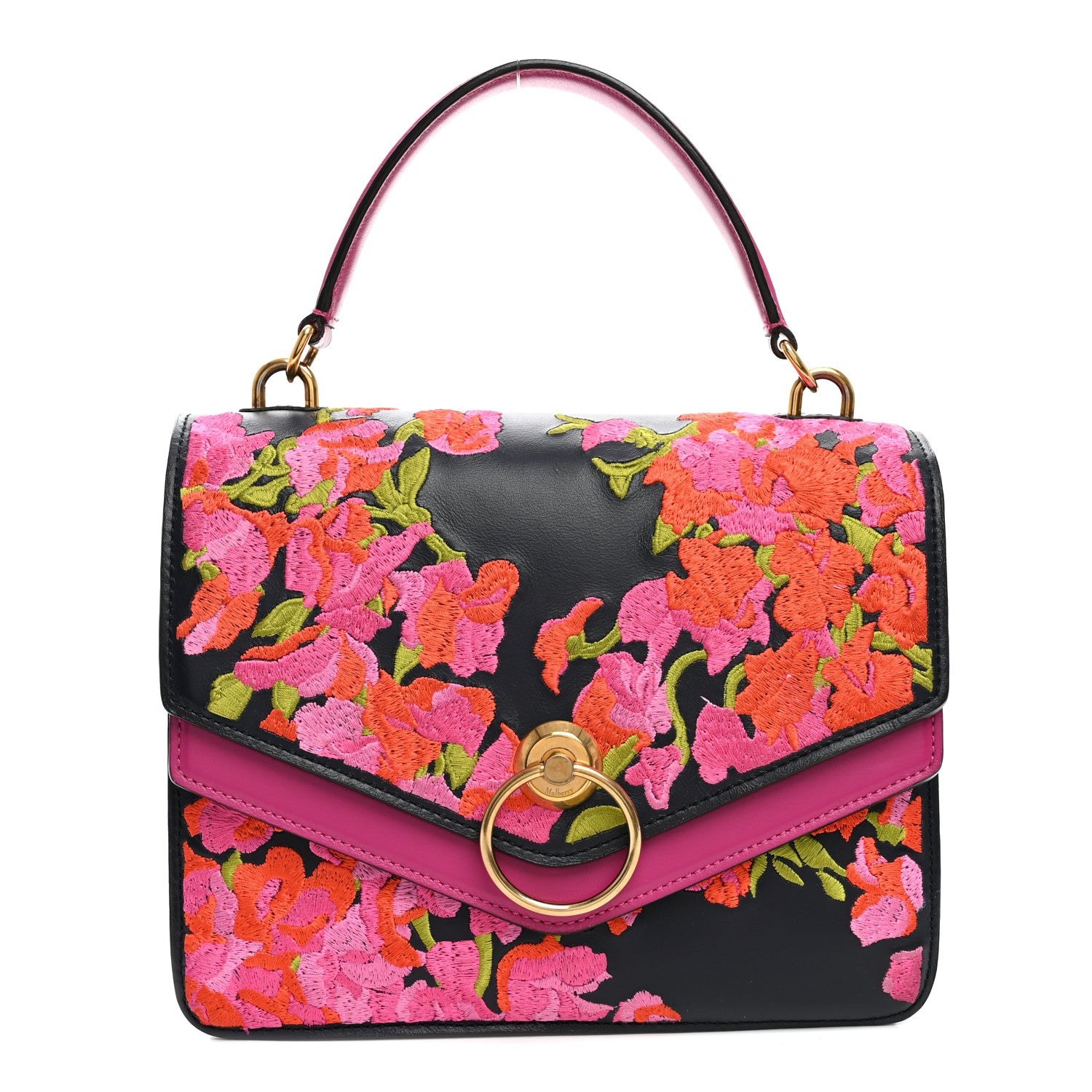 Mulberry Smooth Calfskin Embroidered Floral Harlow Satchel Navy Multicolor 1 of 14