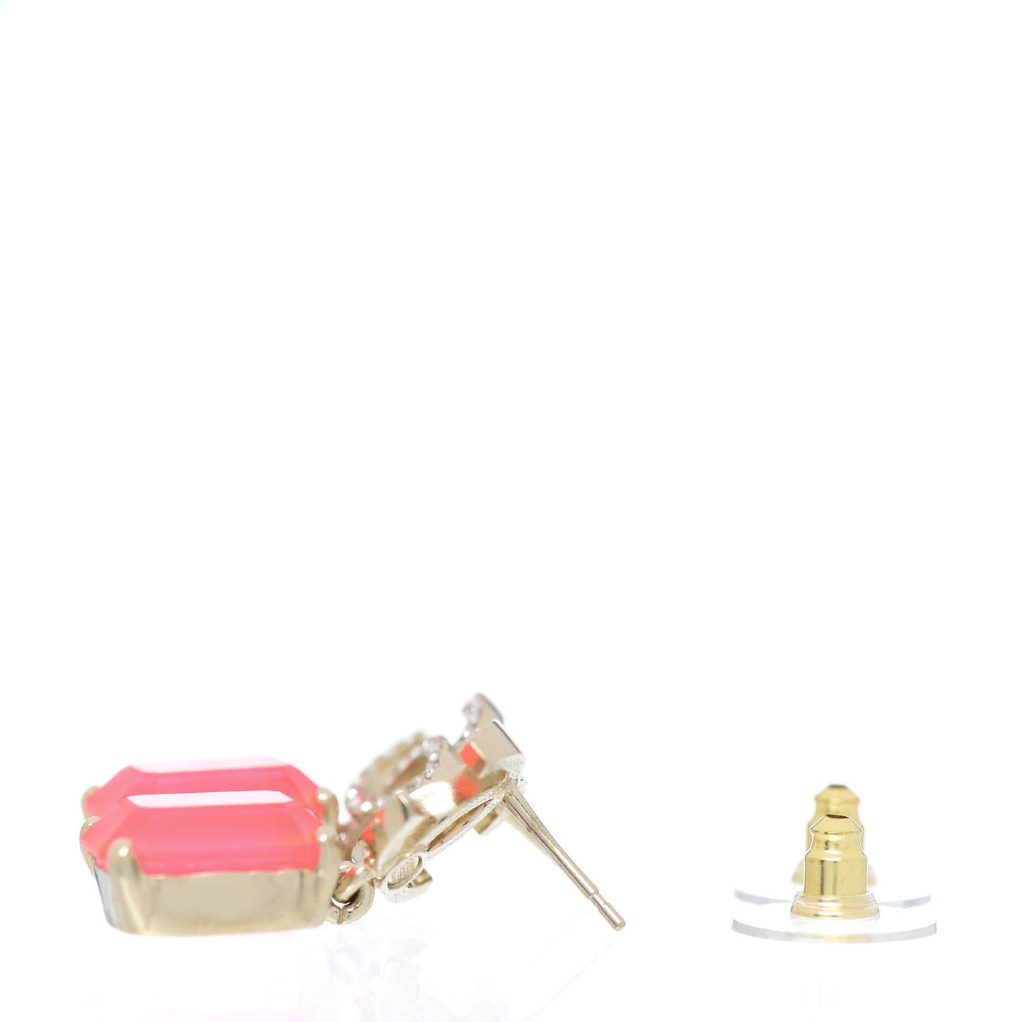 Metal Crystal CC Earrings Gold Pink