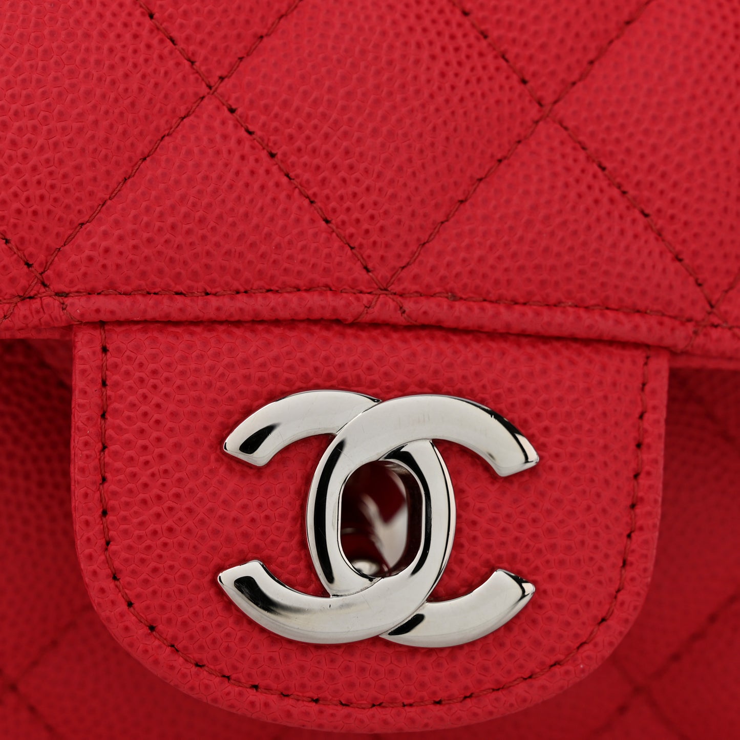 Caviar Quilted Mini Rectangular Flap Light Red