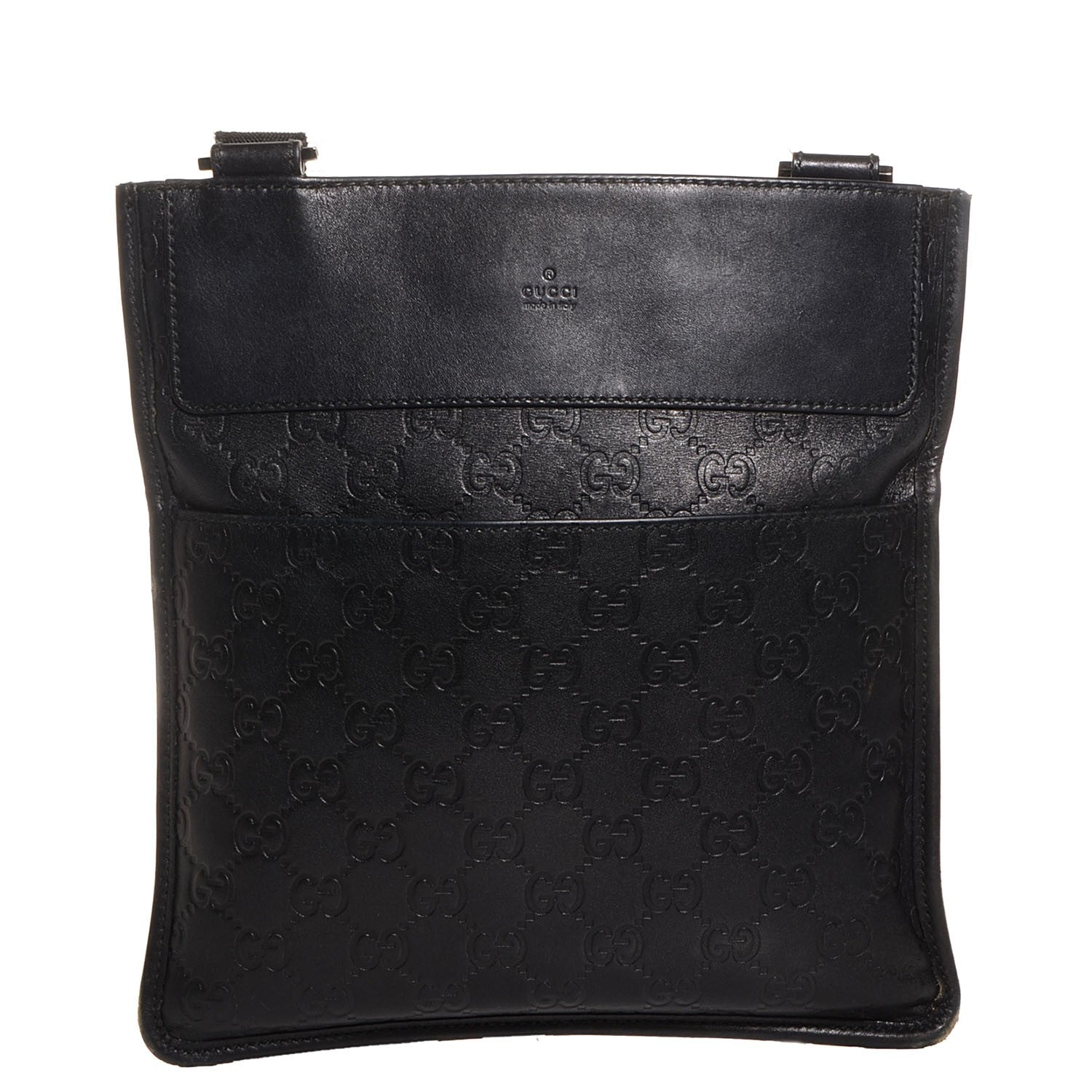 Gucci Guccissima Medium Flat Messenger Bag Black 1 of 17