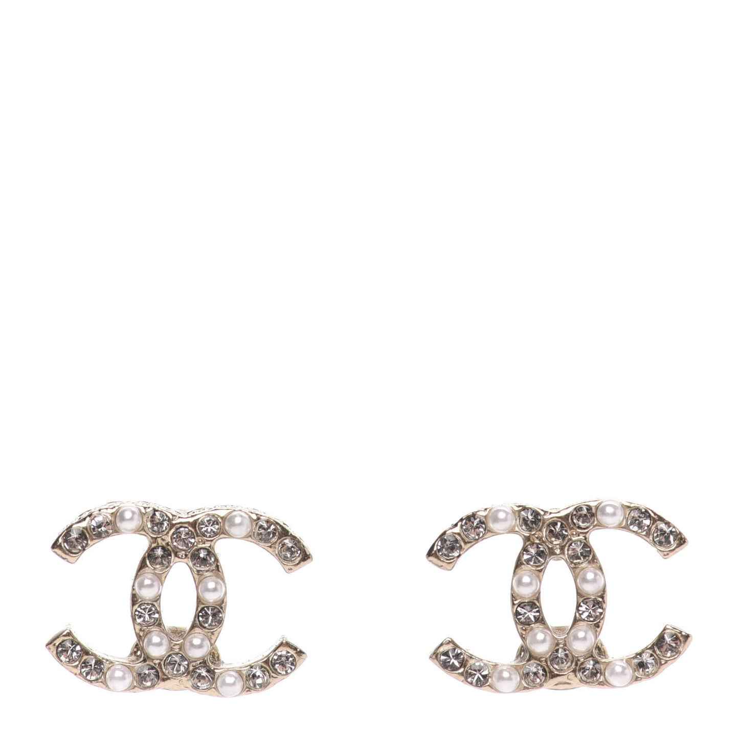 Crystal Pearl CC Earrings Gold