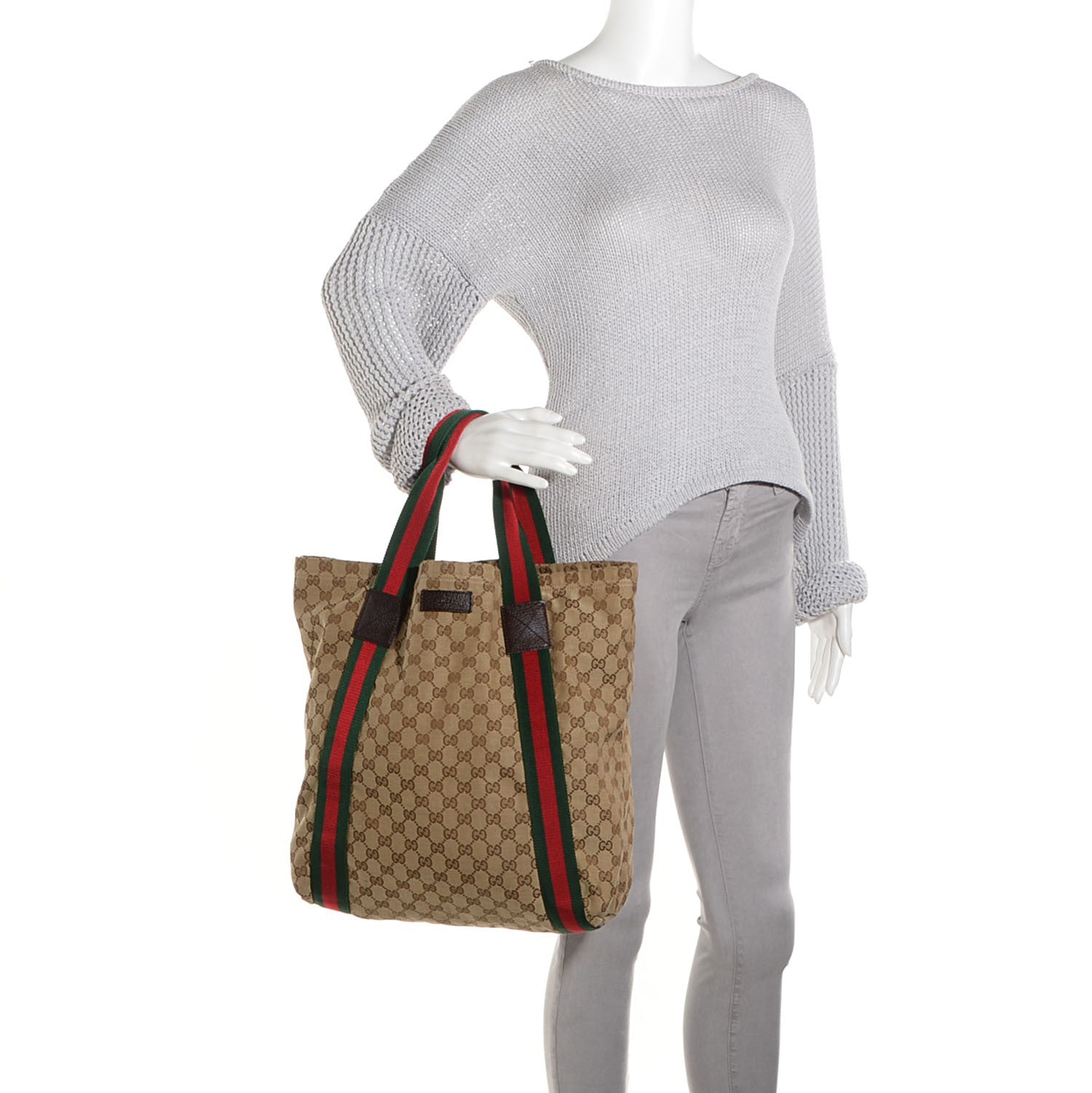 Gucci GG Monogram Medium Web Handle Vertical Tote Bag Dark Brown 1 of 7