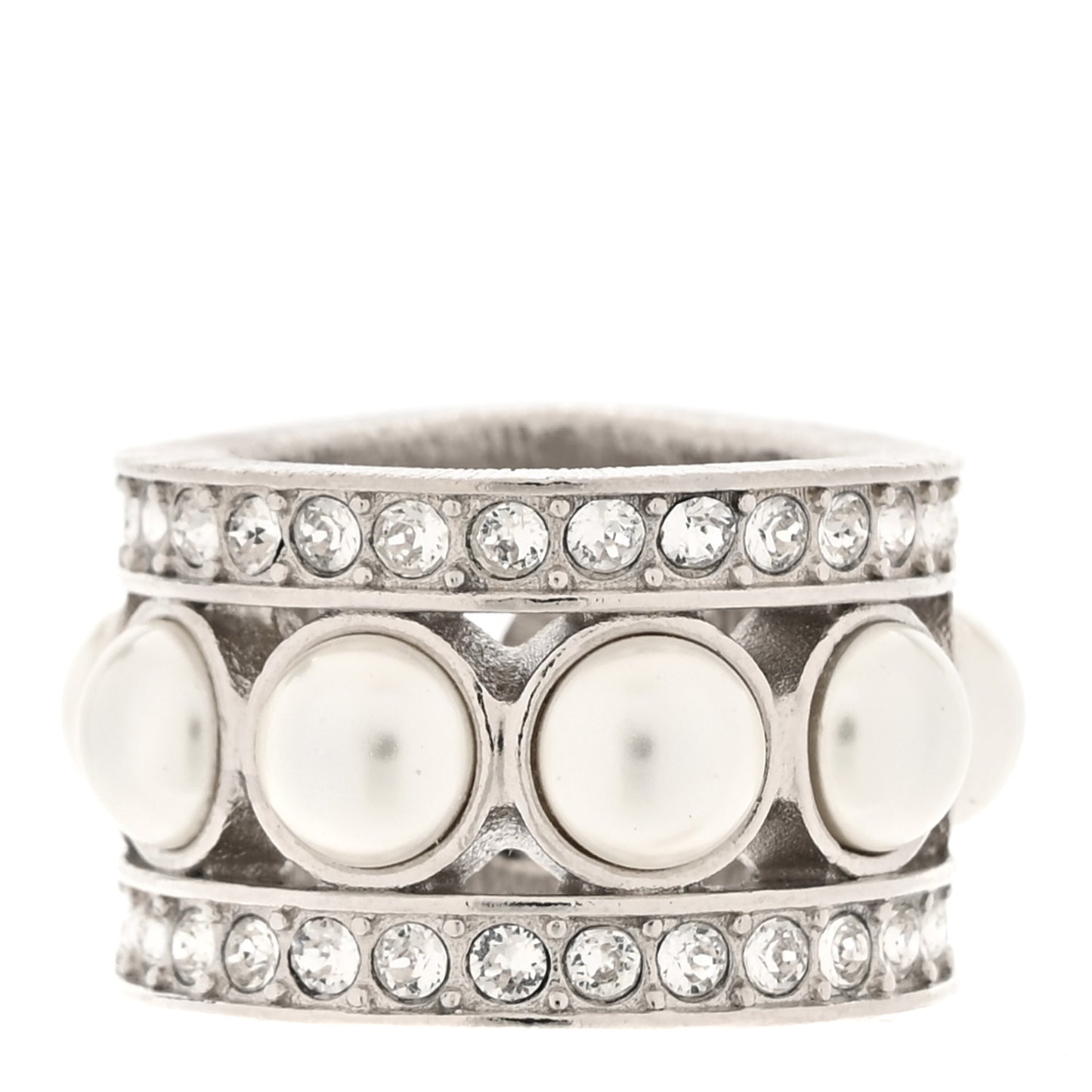 Pearl Crystal CC Ring 50 5.25 Silver