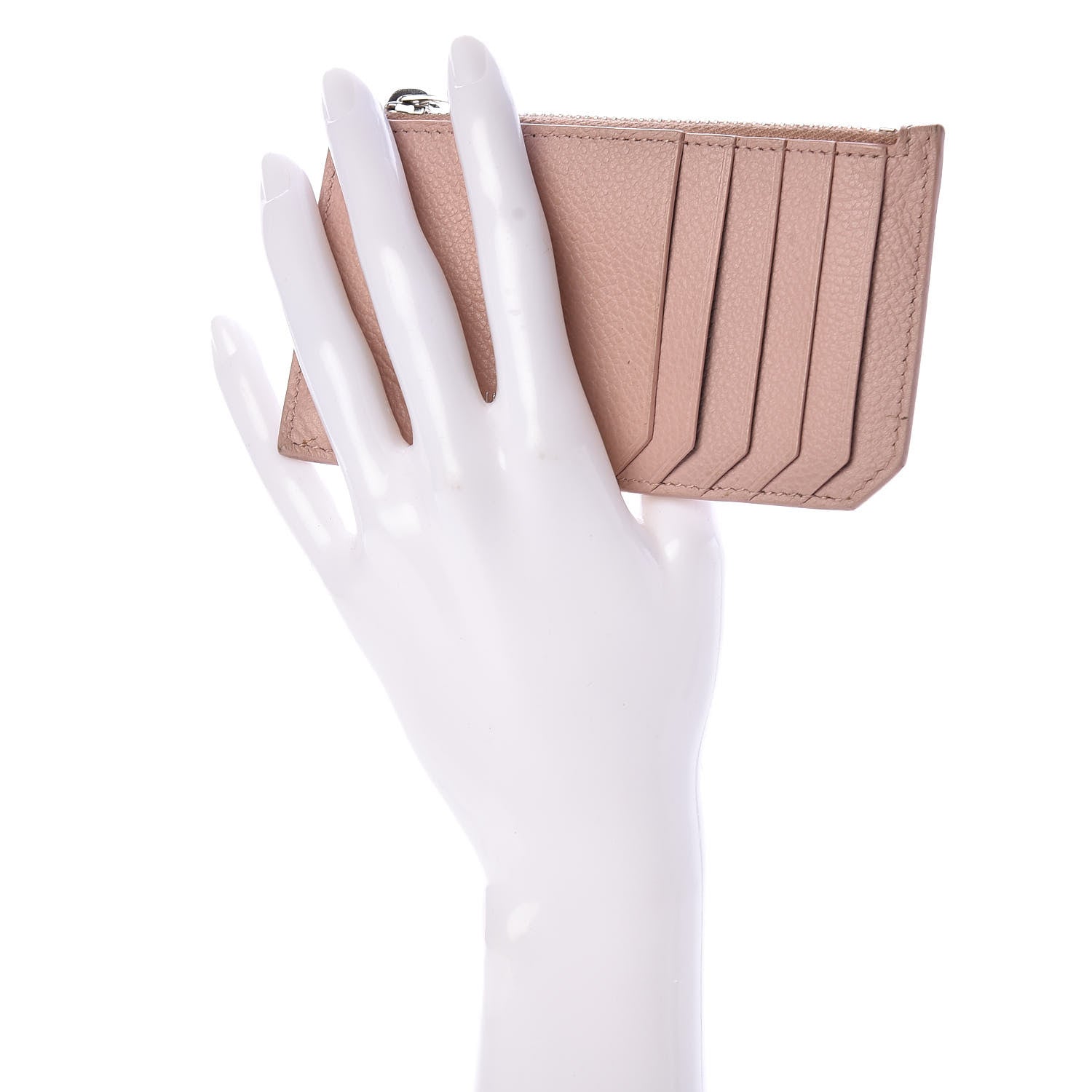 Saint Laurent Grained Calfskin 5 Fragments Zip Pouch Card Holder Rose Antic 2 of 6