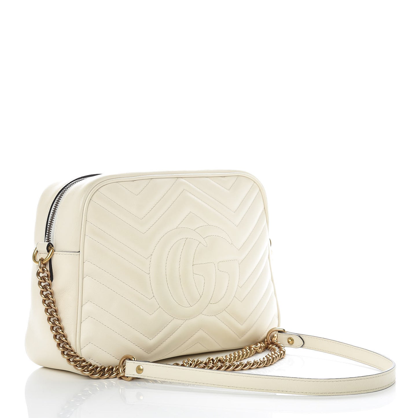 Calfskin Matelasse Medium GG Marmont Chain Shoulder Bag Mystic White