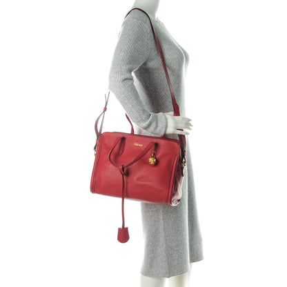 Alexander McQueen Pebbled Calfskin Small Skull Padlock Zip Around Tote Red 2 of 7