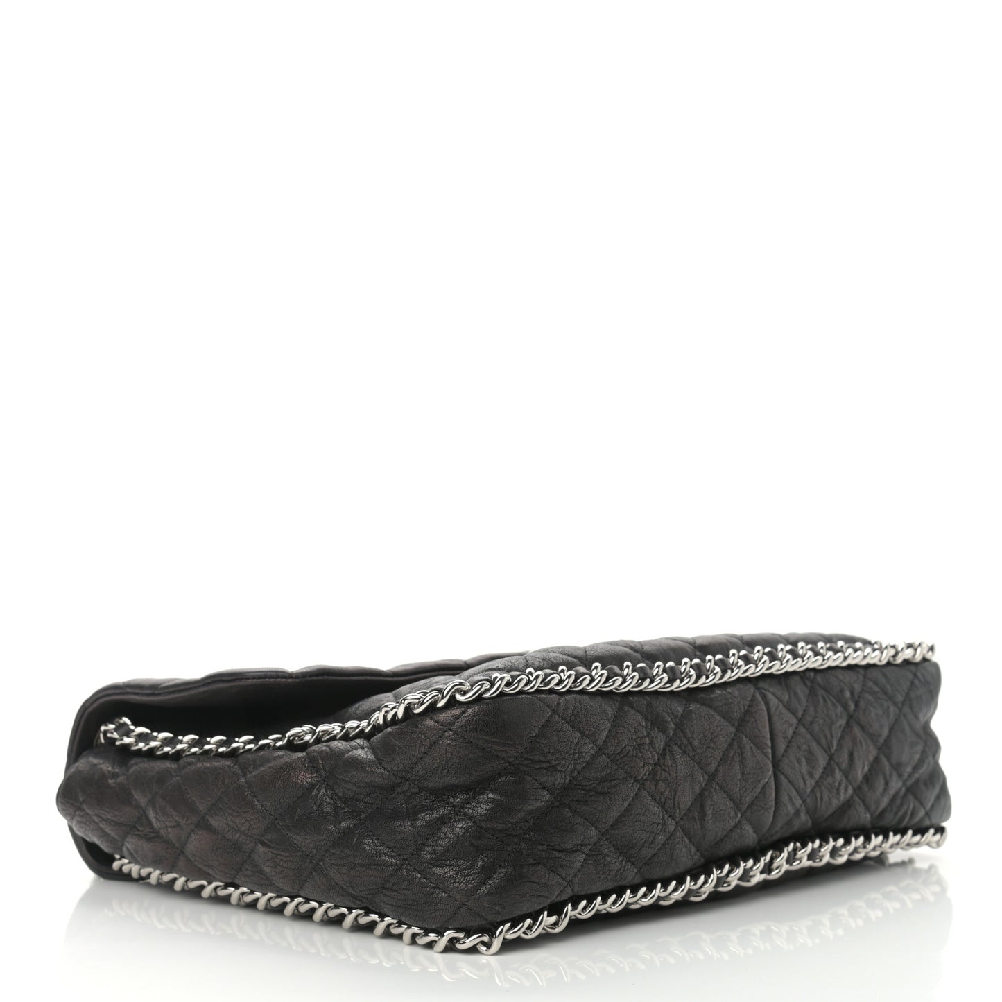 Washed Lambskin Quilted Maxi Chain Around Flap Black