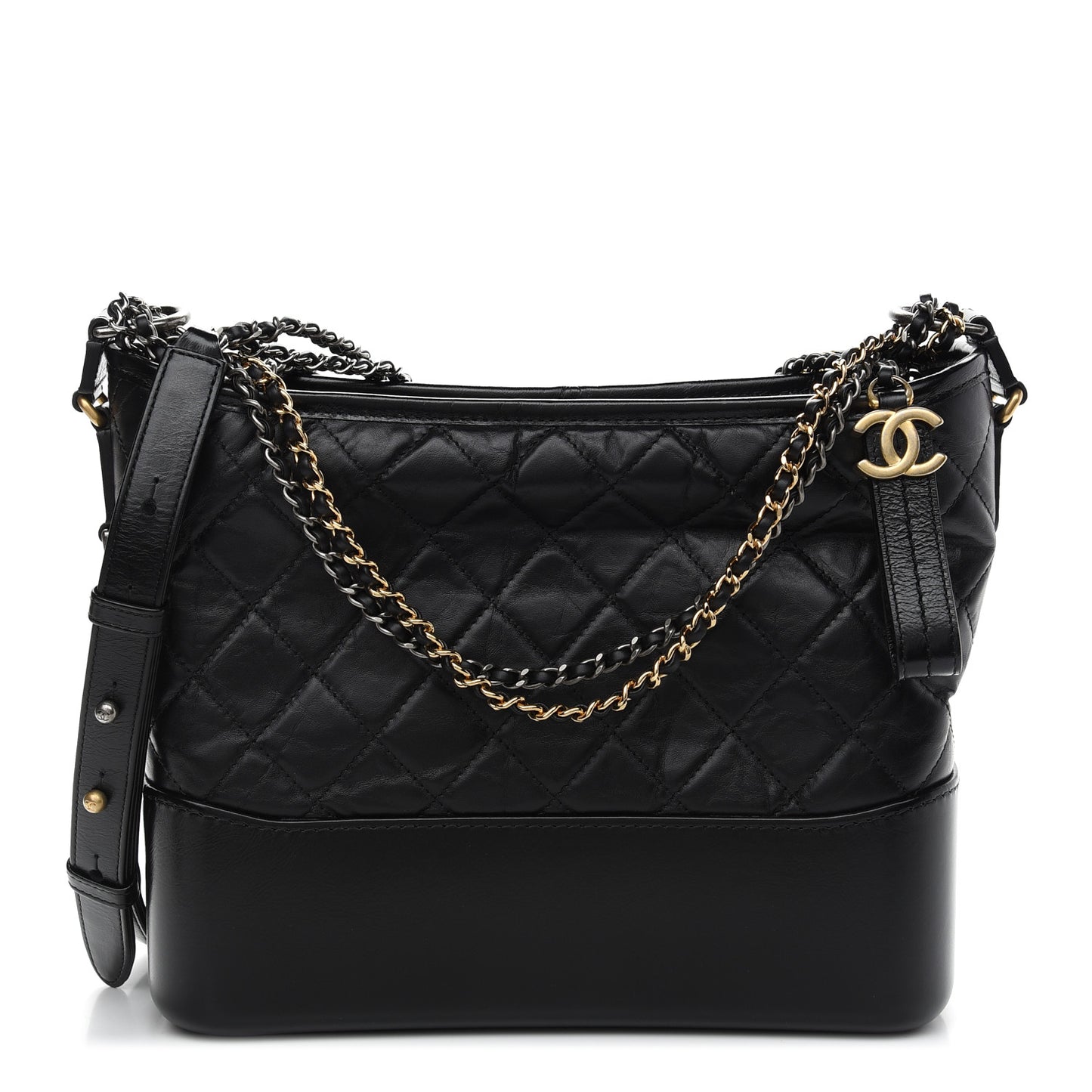 Aged Calfskin Quilted Medium Gabrielle Hobo Black