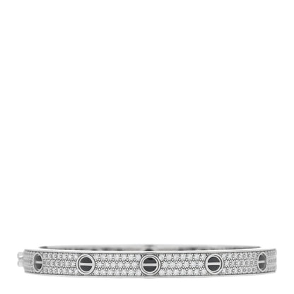 Cartier 18K White Gold Diamond Ceramic LOVE Paved Bracelet 19 1 of 6
