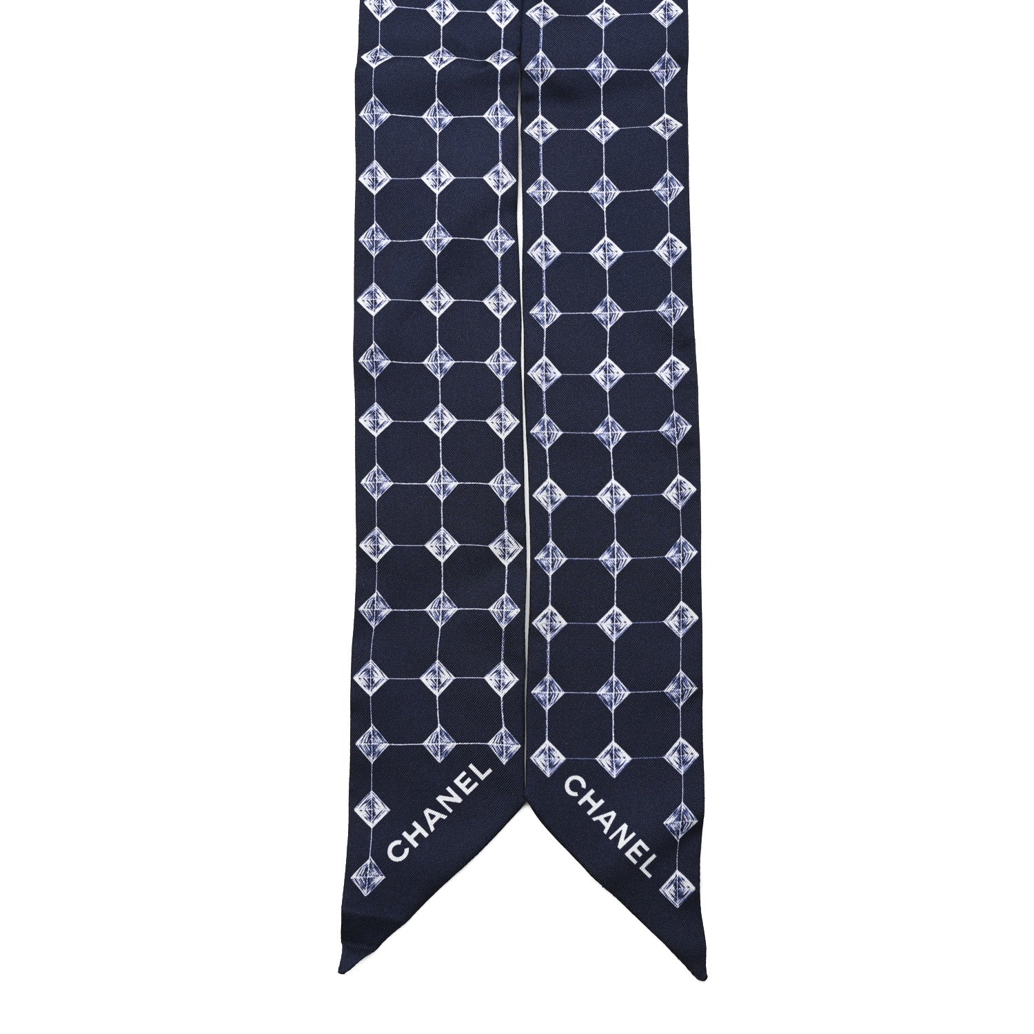 Chanel Silk CC Slim Bandeau Scarf Blue White 2 of 3