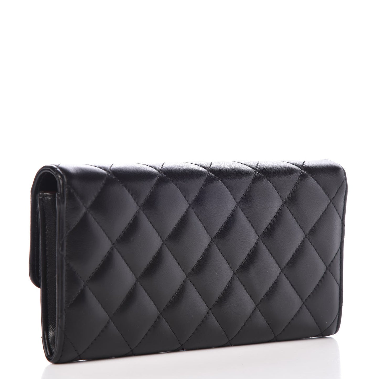 Lambskin Quilted Large Gusset Flap Wallet Black