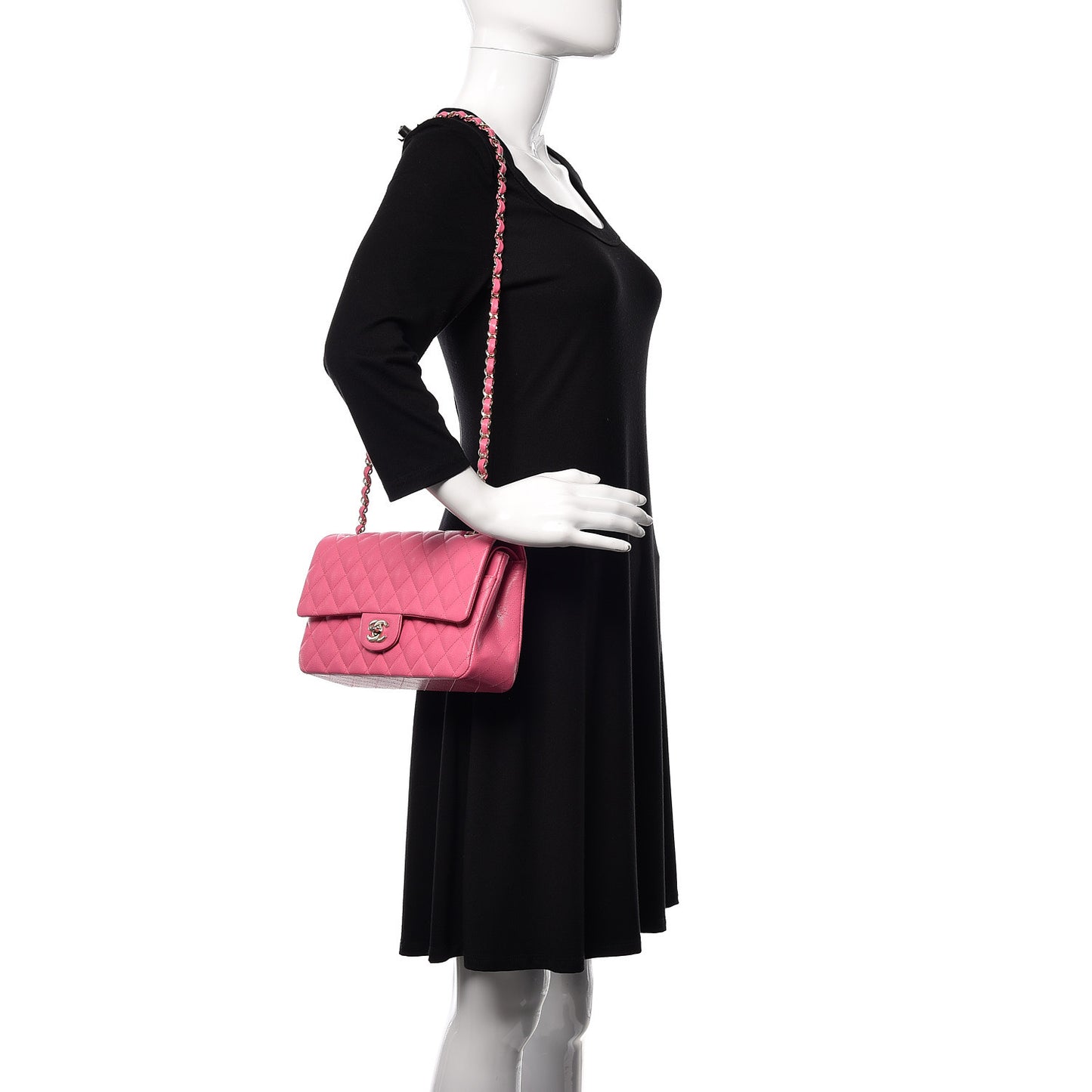 Caviar Quilted Medium Double Flap Pink