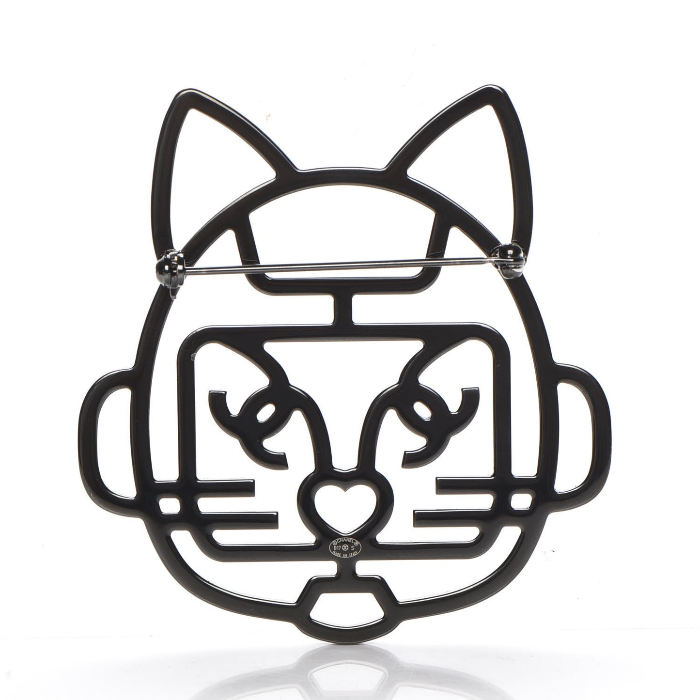 Strass Crystal Emoji Robot Cat Brooch Black Silver