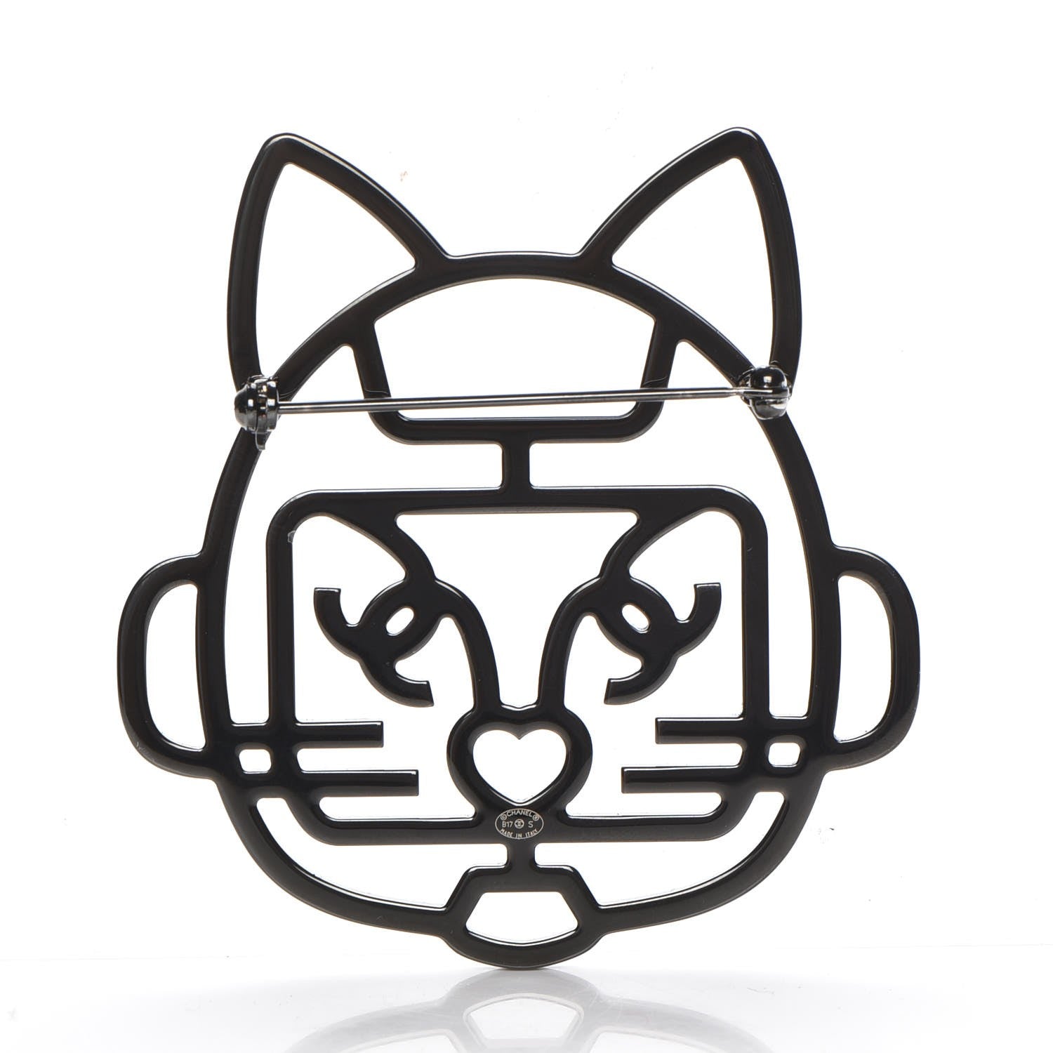 Chanel Strass Crystal Emoji Robot Cat Brooch Black Silver 2 of 5