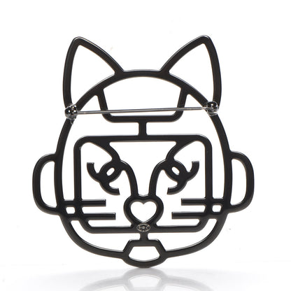 Chanel Strass Crystal Emoji Robot Cat Brooch Black Silver 2 of 5