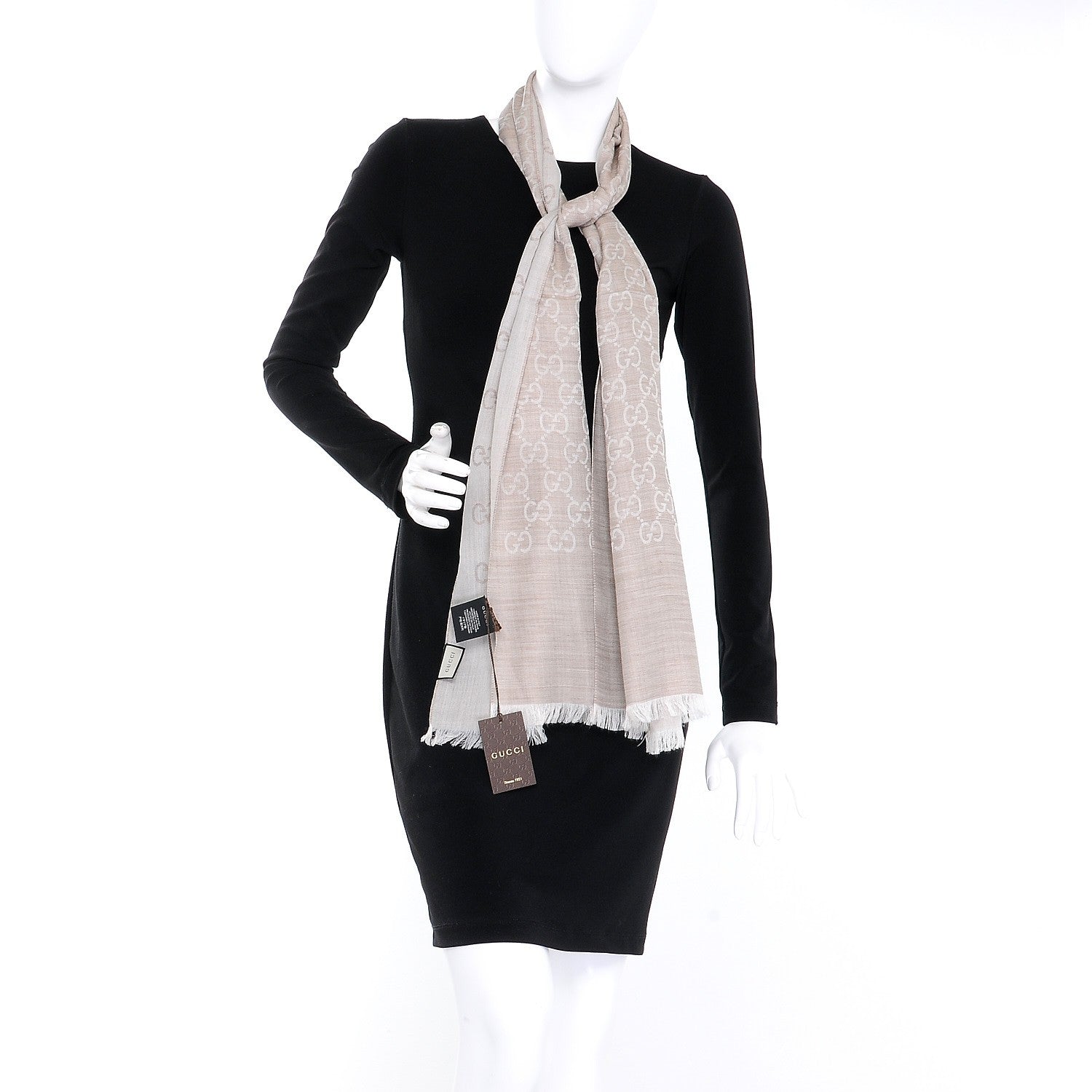 Gucci Wool Silk GG Monogram GGNat Scarf Sand 2 of 5