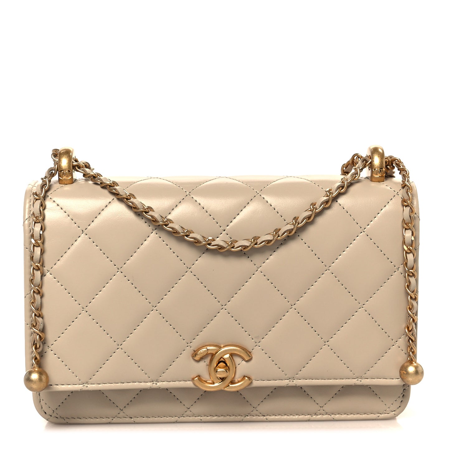 Calfskin Quilted Perfect Fit Wallet On Chain WOC Beige