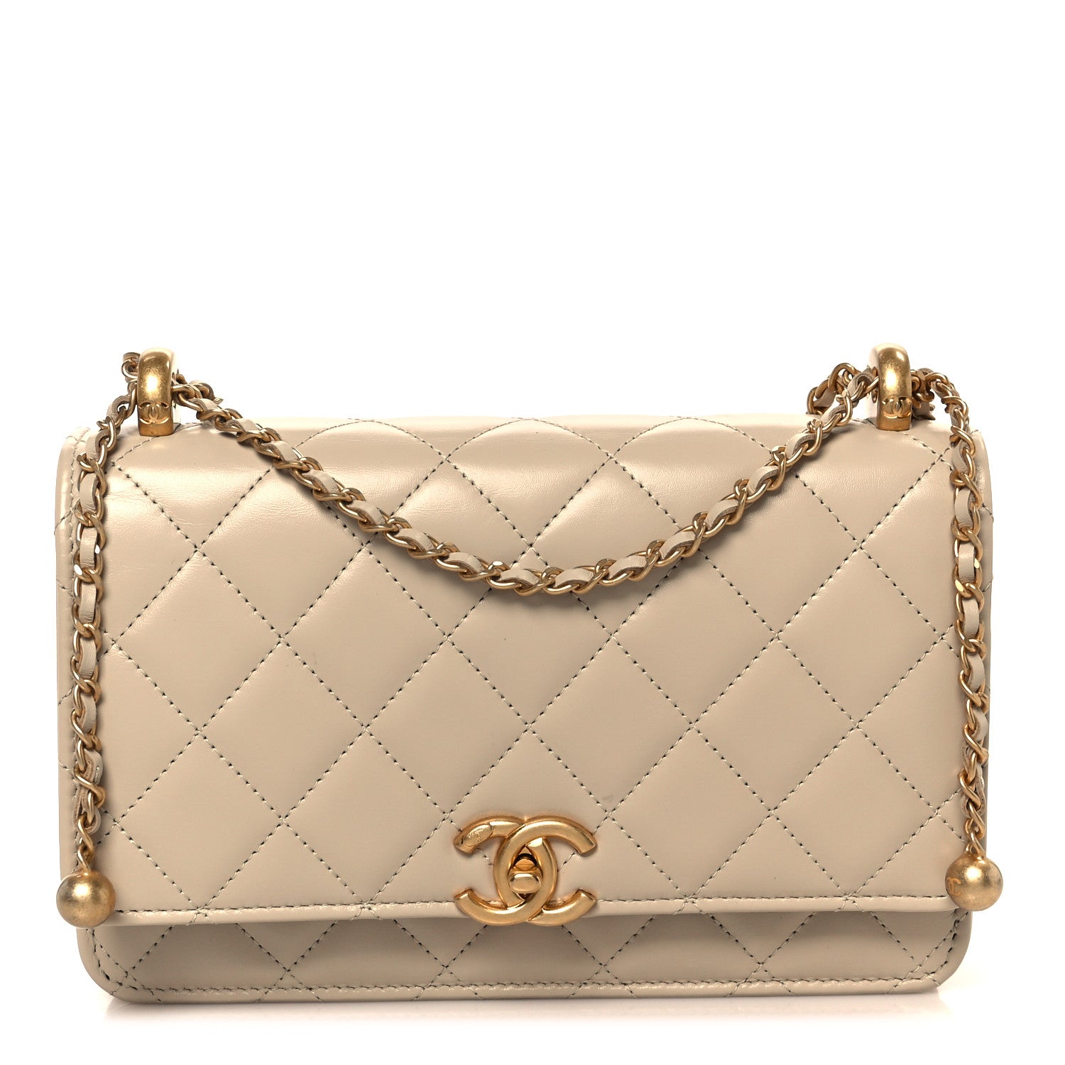 Chanel Calfskin Quilted Perfect Fit Wallet On Chain WOC Beige 1 of 11