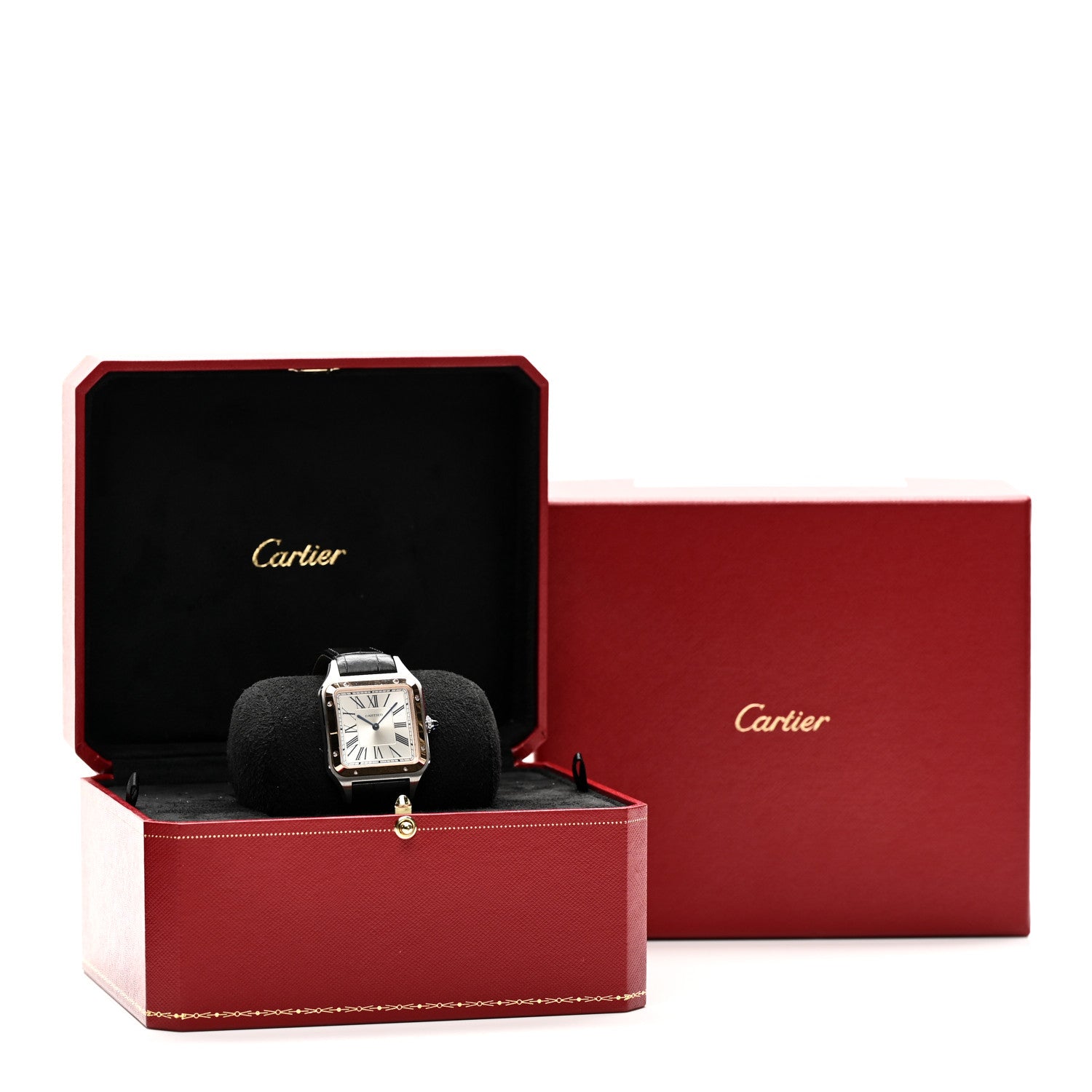 Cartier Stainless Steel 18K Pink Gold Alligator 31.4mm Santos Dumont Quartz Watch 5 of 5