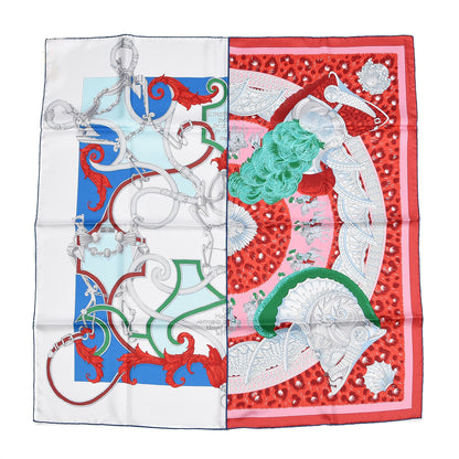 Hermes Silk Plumets du Roy Scarf 90 White Rouge Vert 1 of 5