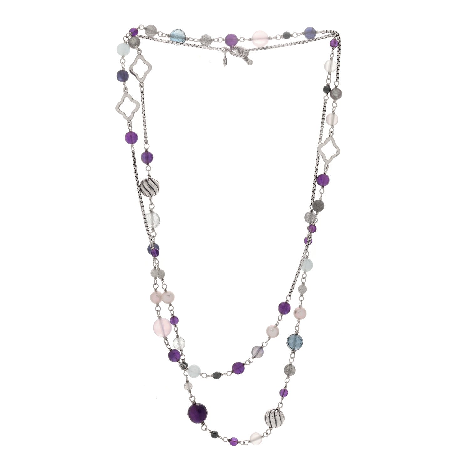 David Yurman Sterling Silver Multi Gemstone Elements Station Necklace 3 of 4