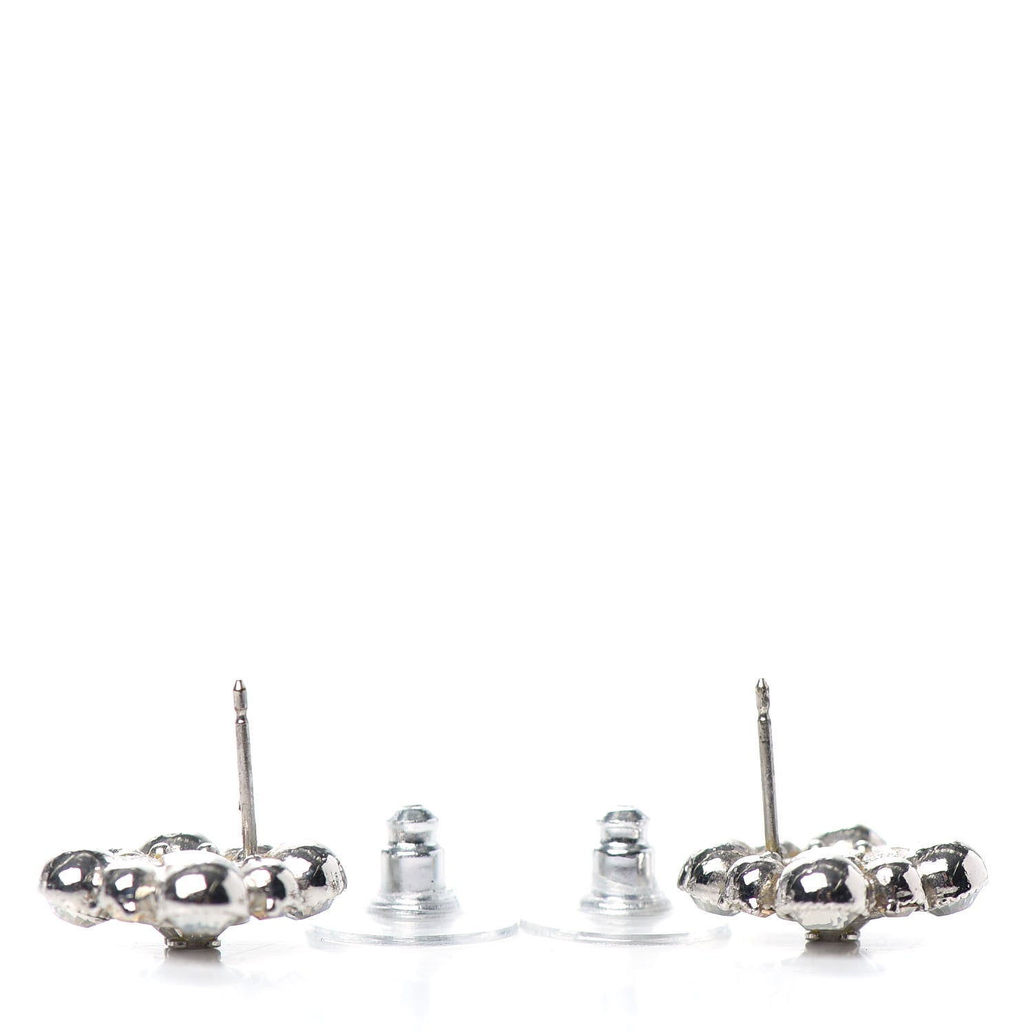 Chanel Crystal CC Flower Earrings Silver 3 of 4